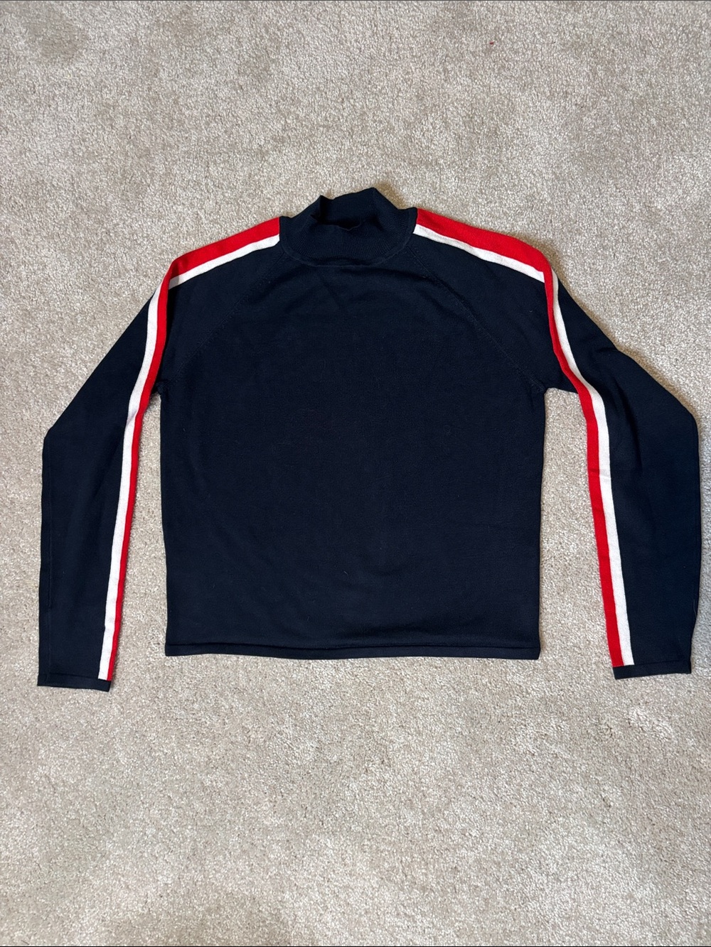Divided H&M Wonder Navy Turtleneck Sweater with Red and White Stripes